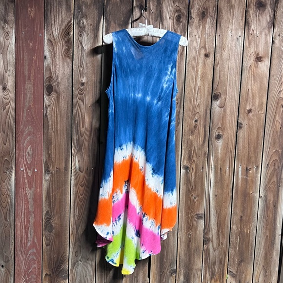 Jessica Taylor Vibrant Colorful Tie Dye Floral Embroidered 70’s Dress One Size - Picture 3 of 8